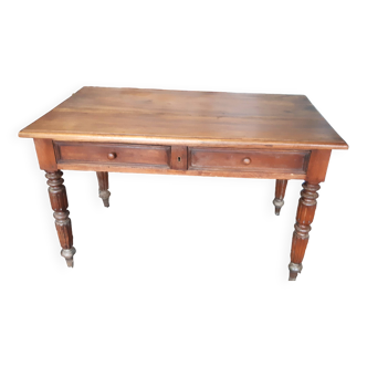 Bureau rustique plat ancienne table de ferme XIXèm en noyer