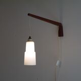 Scandinavian wall lamp "gallows" in wood and opaline 1960