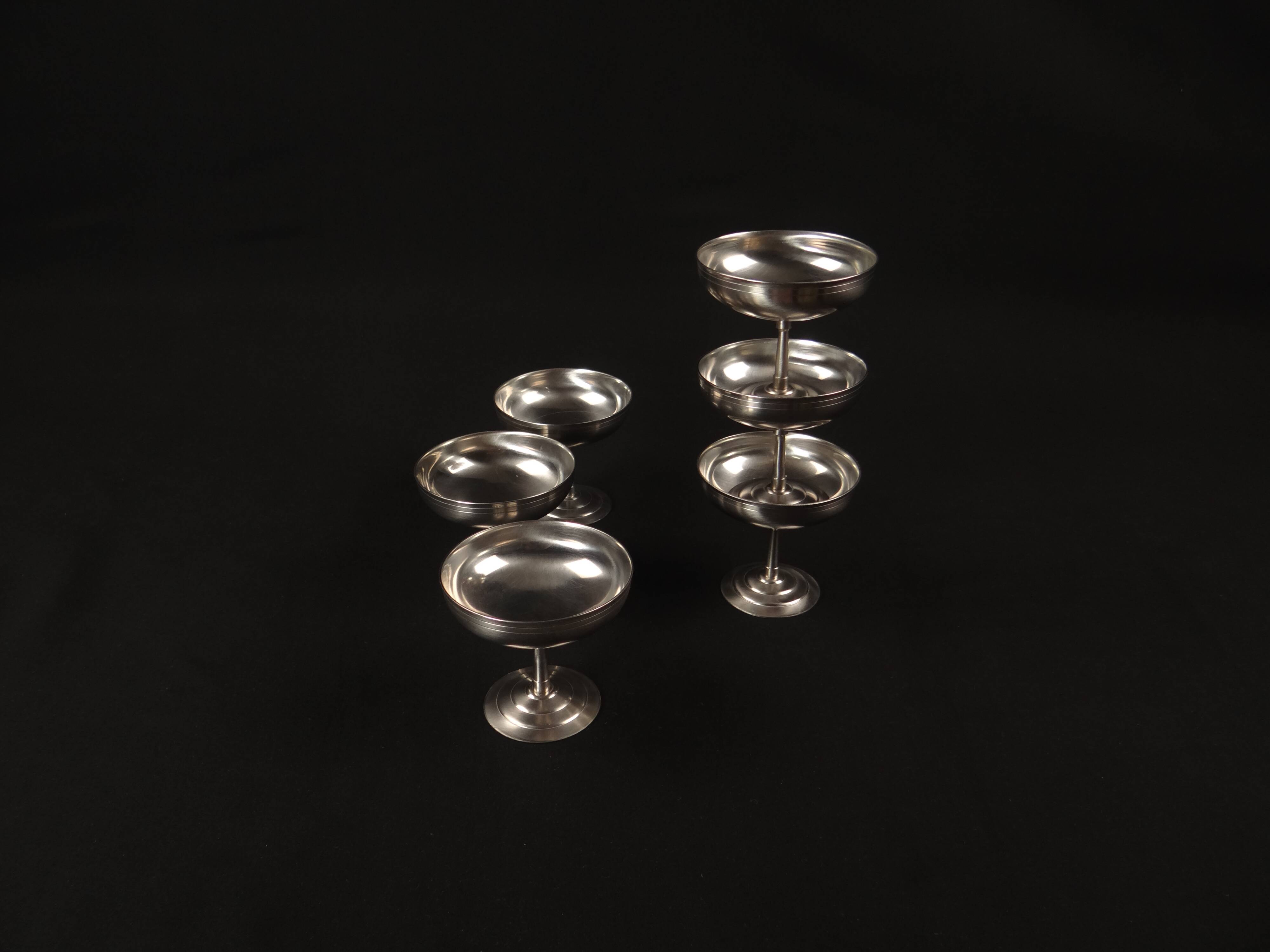 6 stainless steel ice cream cups on foot Létang Rémy stainless steel Made in France