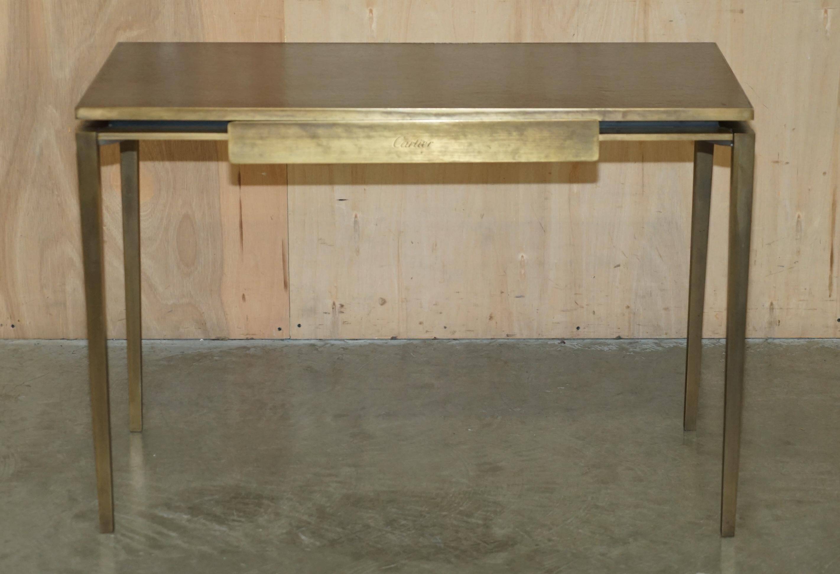 Bureau d'écriture moderne milieu du siècle Cartier Paris bronze cuir