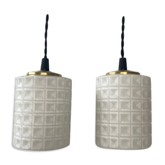 Pair of old vintage opaline pendant lamps