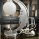 Moon lamp with face in aluminum and white opaline circa 1930