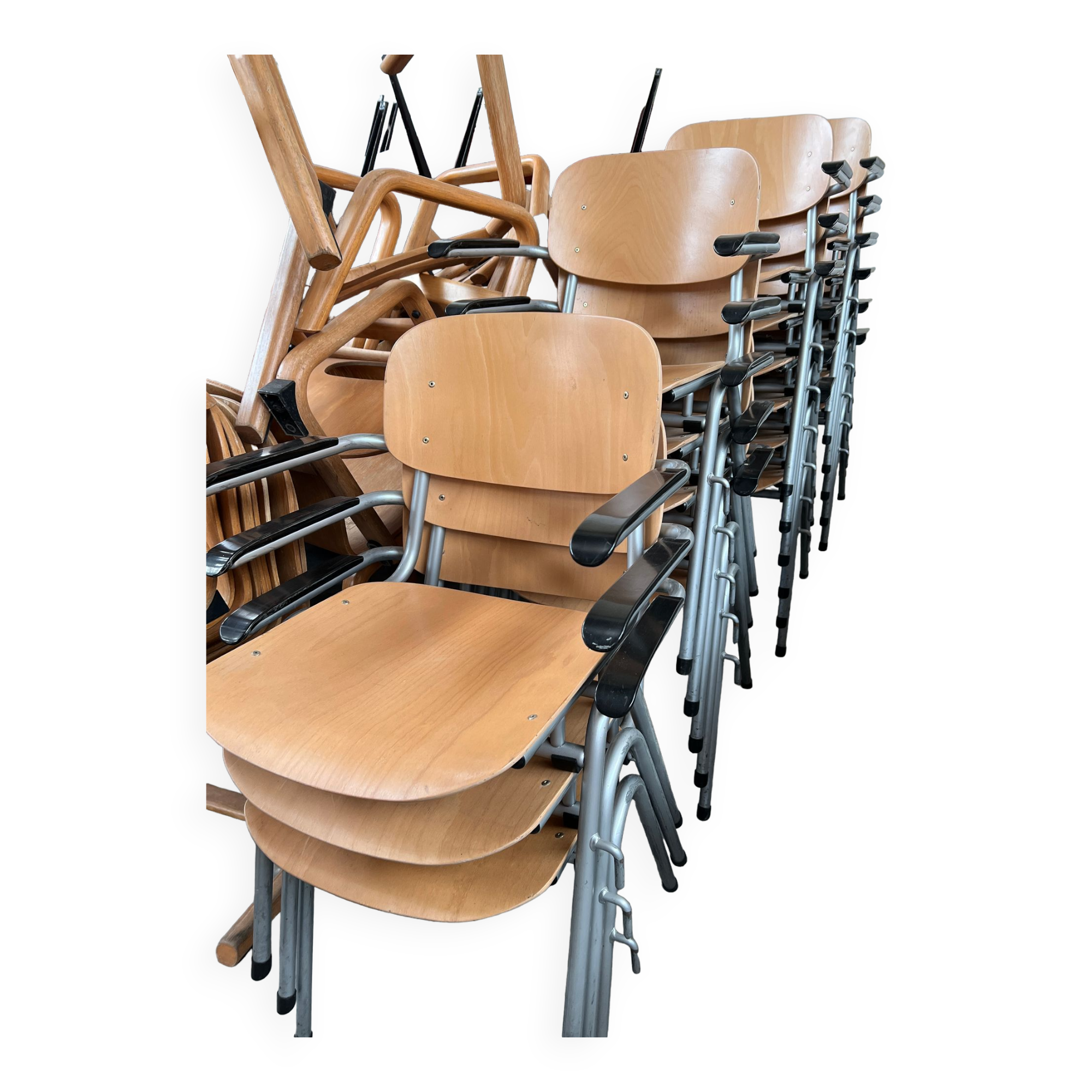 Set of 40 school chairs with armrests, 70s, Netherlands