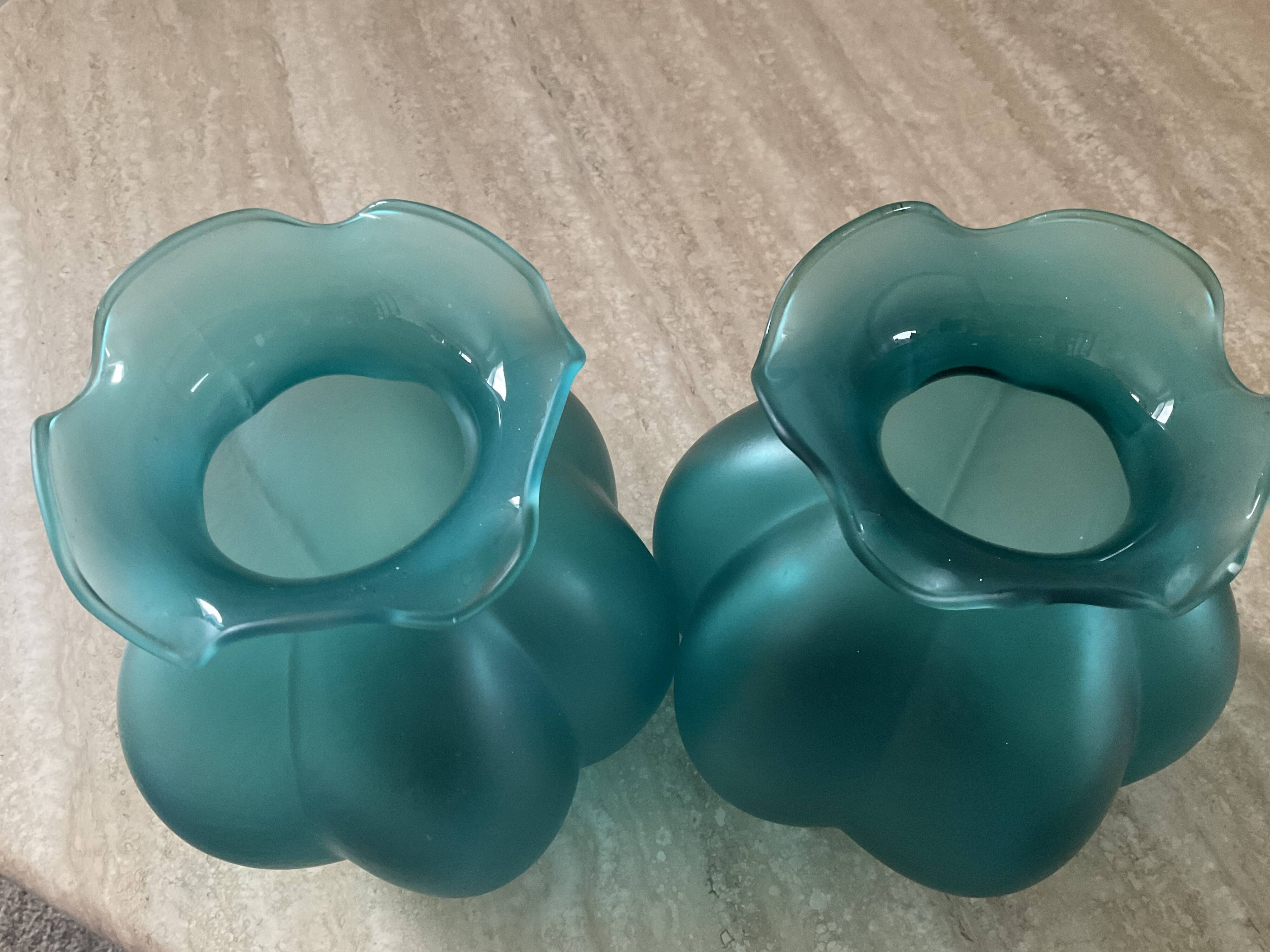 Pair of vintage vases in turquoise glass paste
