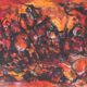 Marcel Mouly : Combat rouge, lithographie originale signée