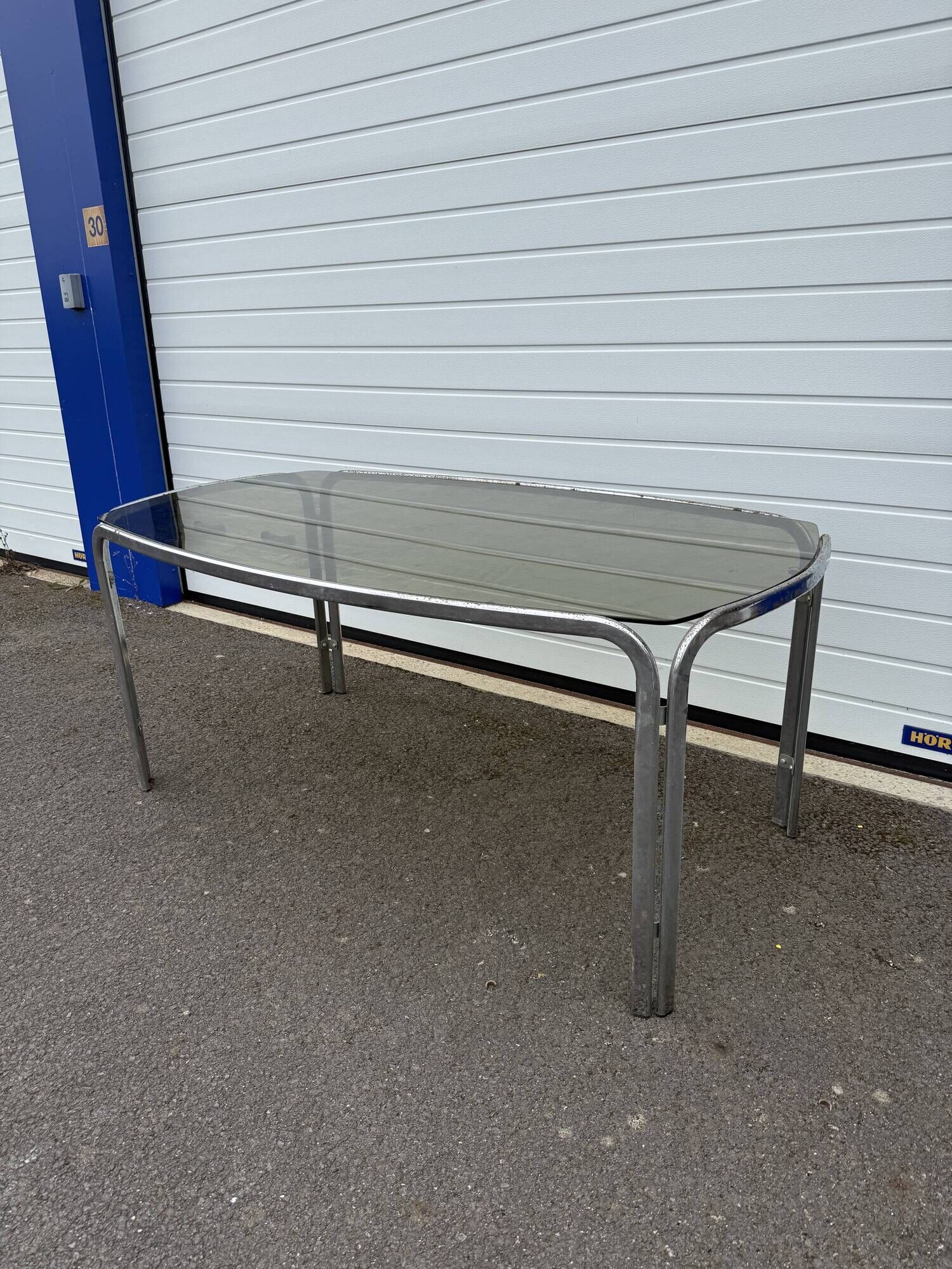 Vintage 70s smoked glass dining table