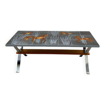 Table basse céramique et acier 1970