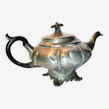 Old teapot in pewter and blackened wood - 19th century - etain goldsmith