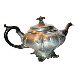 Old teapot in pewter and blackened wood - 19th century - etain goldsmith
