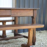 Table de ferme et ses 2 bancs, table de ferme bois ancienne, meuble de salon, campagne, chalet, déco