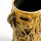 Large handmade glazed ceramic floor vase, handled vase with maritime motifs