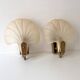 Pair of vintage shell glass wall lights, Art Deco style fixtures.