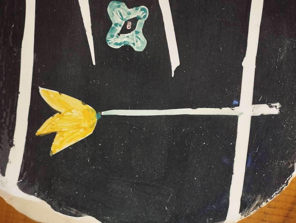 Vintage plate – Abstract decor – 1950s–60s – Handmade ceramics