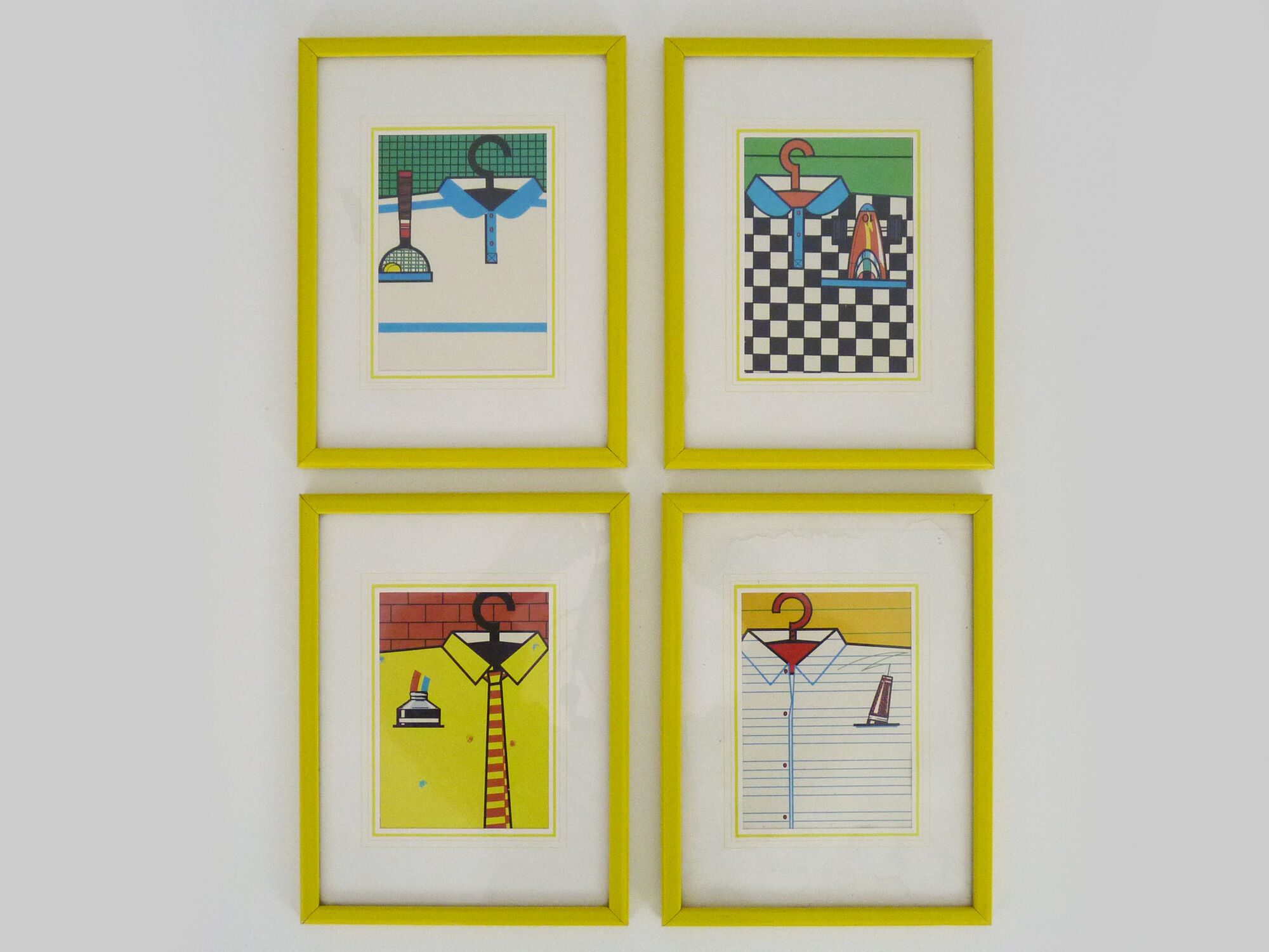 Set of 4 illustrations, advertising series shirt, polo. Provider. Pascal Pinet. Year 80