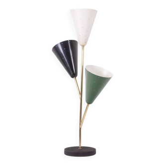 Stilnovo. 3-light lamp in sheet metal and brass. 1960s.