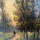 Painting "Landscape with fisherman at sunset" signed L. Lebrun XIX° century