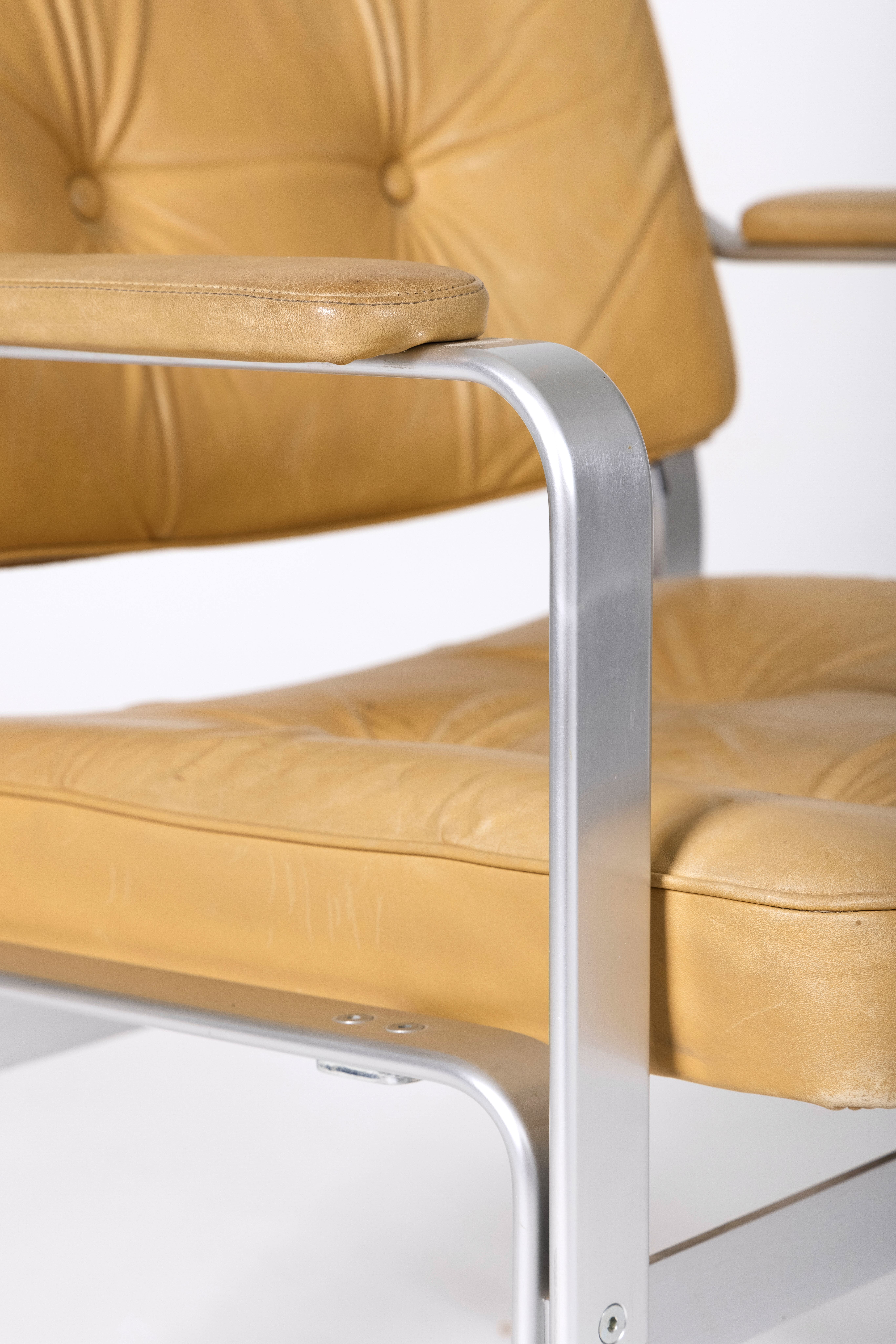 Leather and aluminum armchairs "Karl" by Erik Ekselius, 1960s