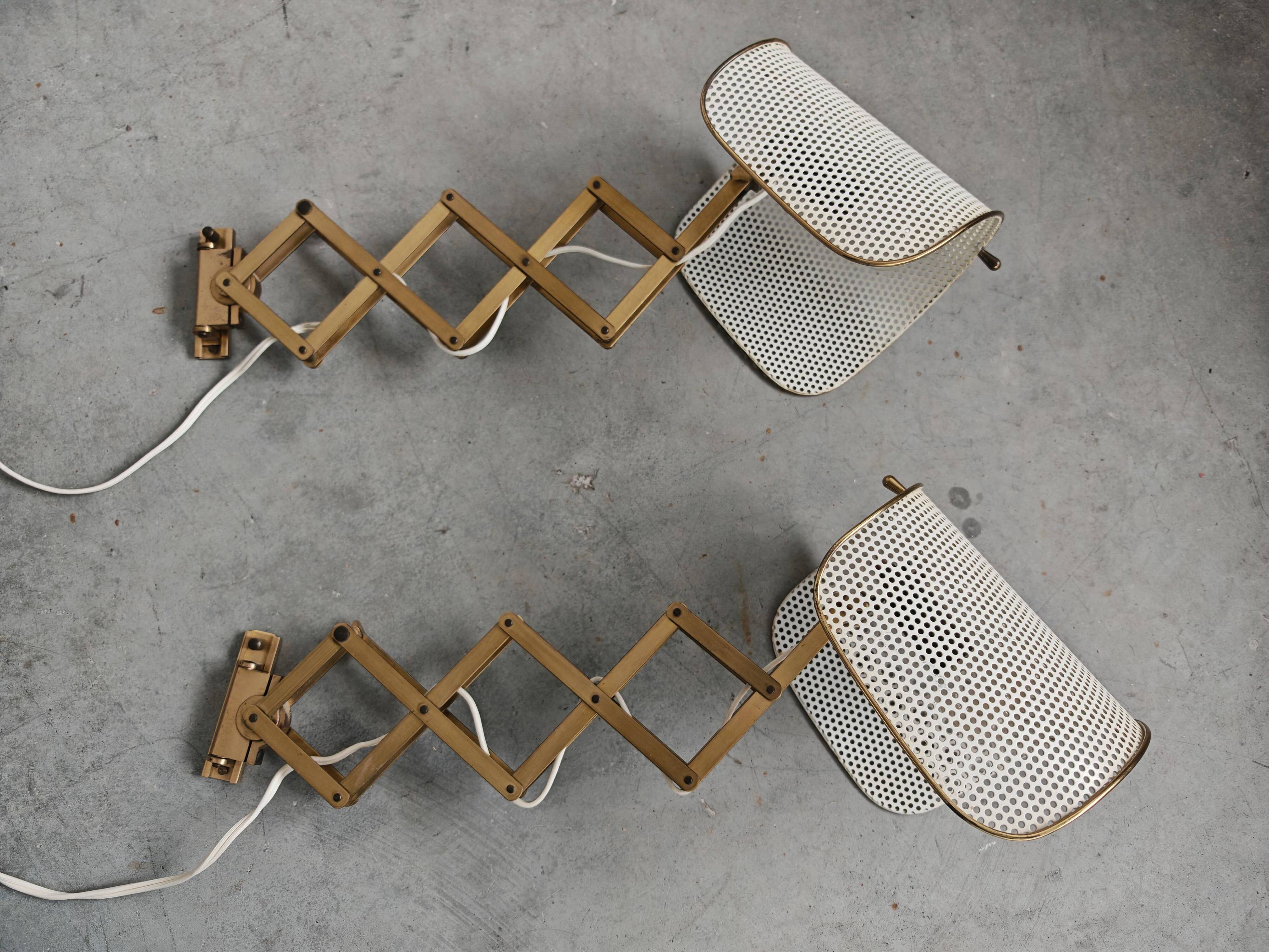 Pair of adjustable scissor wall lamps Mid Century Modern by Alfred Müller for AMBA
