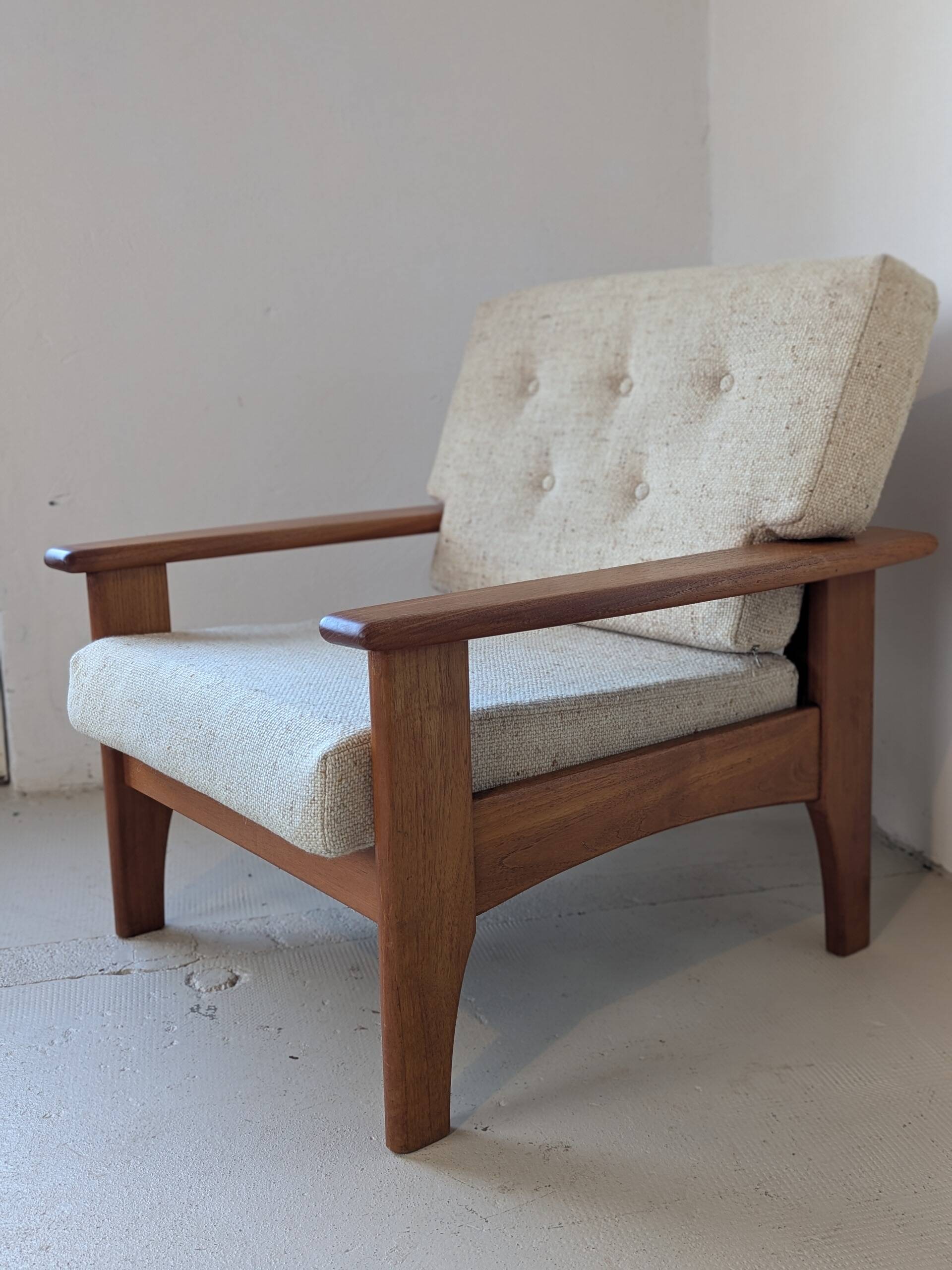 Teak and wool armchair