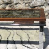 Vintage rectangular coffee table 1970 chrome, wood & smoked glass