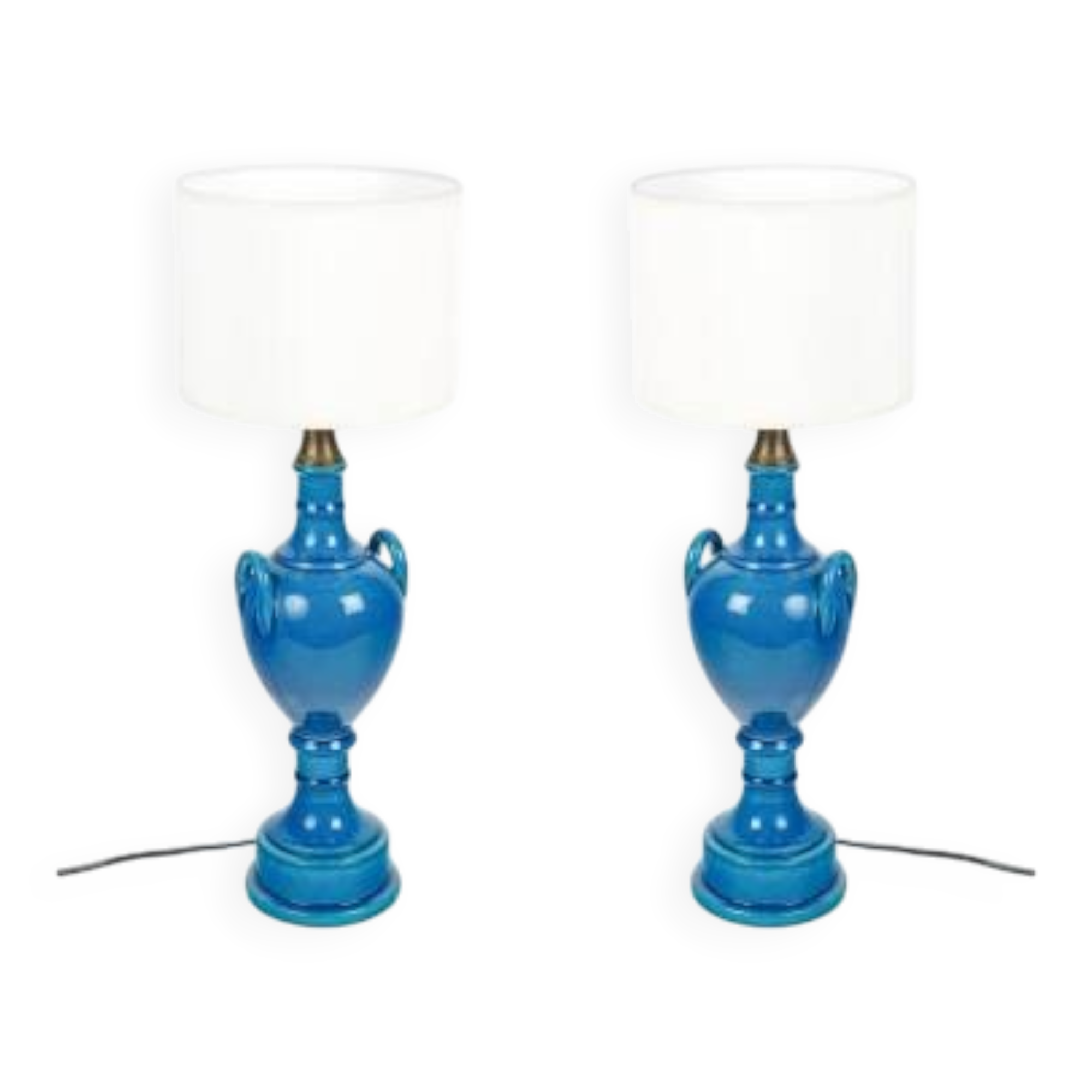 Pair of table lamps by Pol Chambost (1906-1983), blue glazed earthenware.