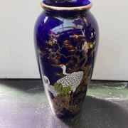 Old Ceramic Vase Enamelled Blue Asian Décor Vintage