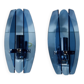 Blue wall sconces attributed to Fontana Arte, 1970.
