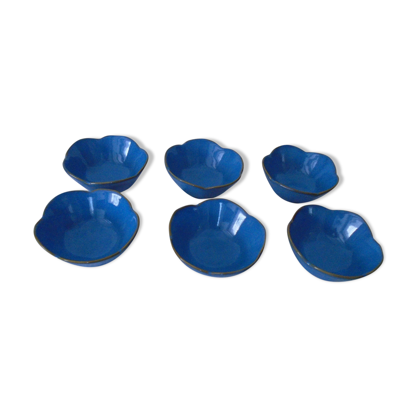 6 blue sandstone ceramic ramekin cups