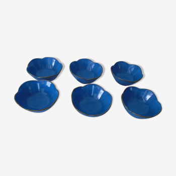 6 blue sandstone ceramic ramekin cups