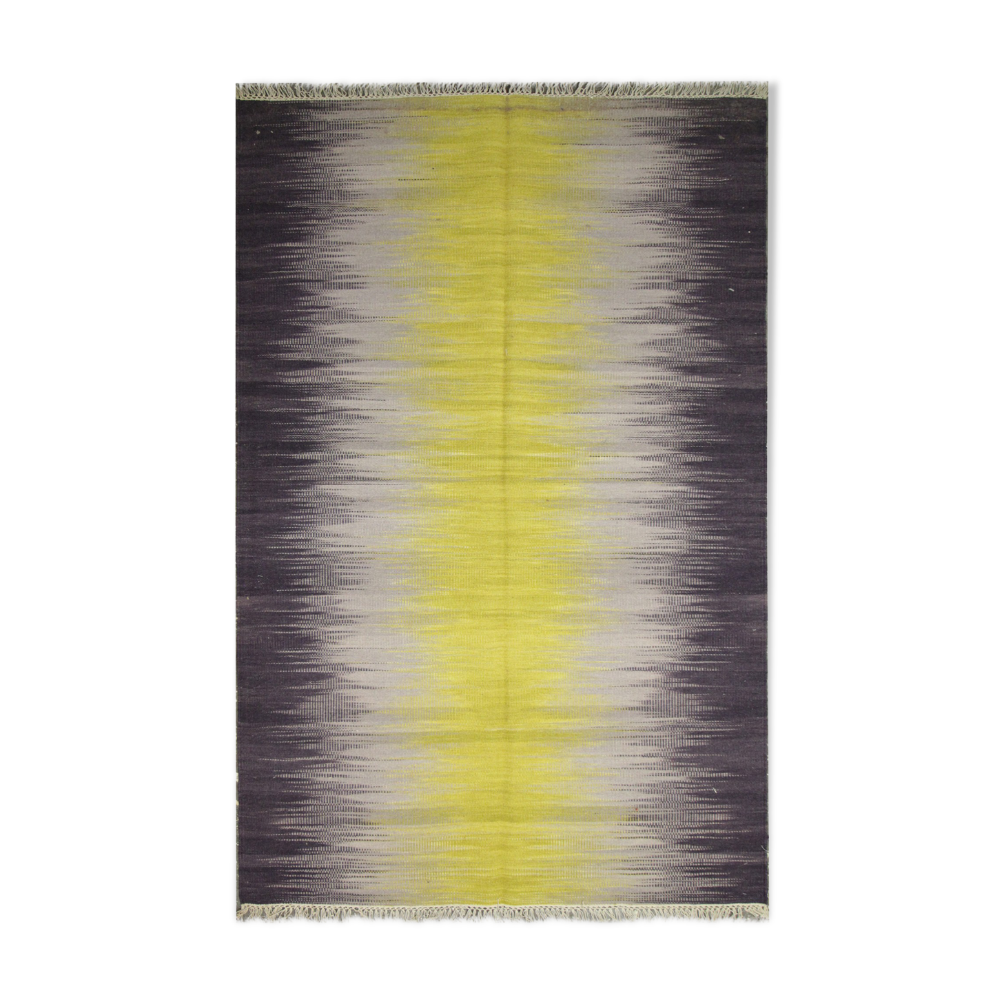 Modern Green Black Wool Kilim Area Rug Handwoven Abstract Rug- 122x183cm