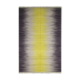 Modern Green Black Wool Kilim Area Rug Handwoven Abstract Rug- 122x183cm