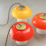 3 suspensions champignon en verre et laiton du milieu du siècle