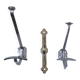 Three brass, chrome, aluminum hooks, early 20th century