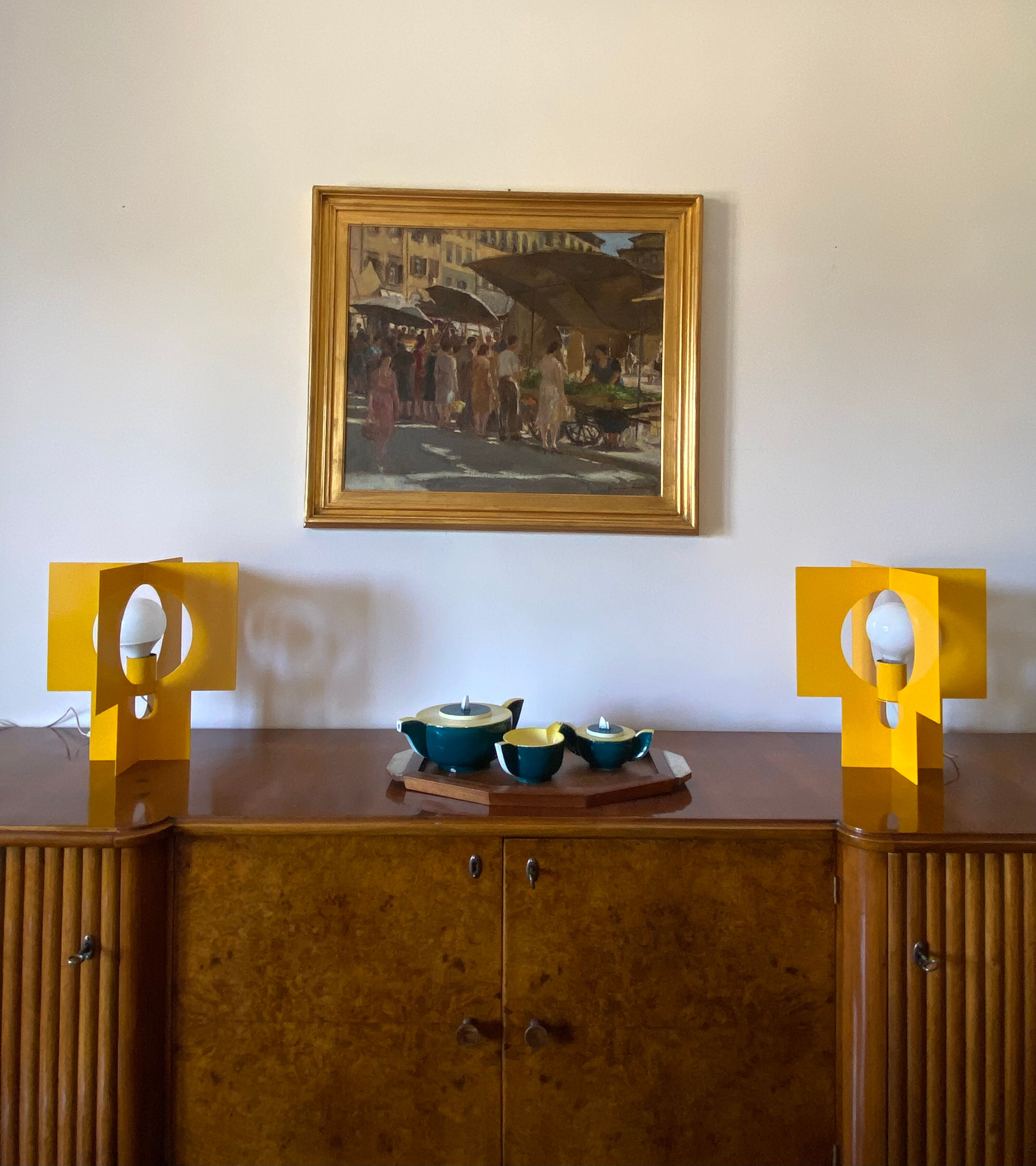 Pair of yellow Space age design table lamps, Italy, 1960s
