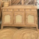 Buffet ancien/ enfilade en chêne massif brut et cannage