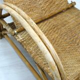 Fauteuil en rotin avec pouf escamotable, 1970