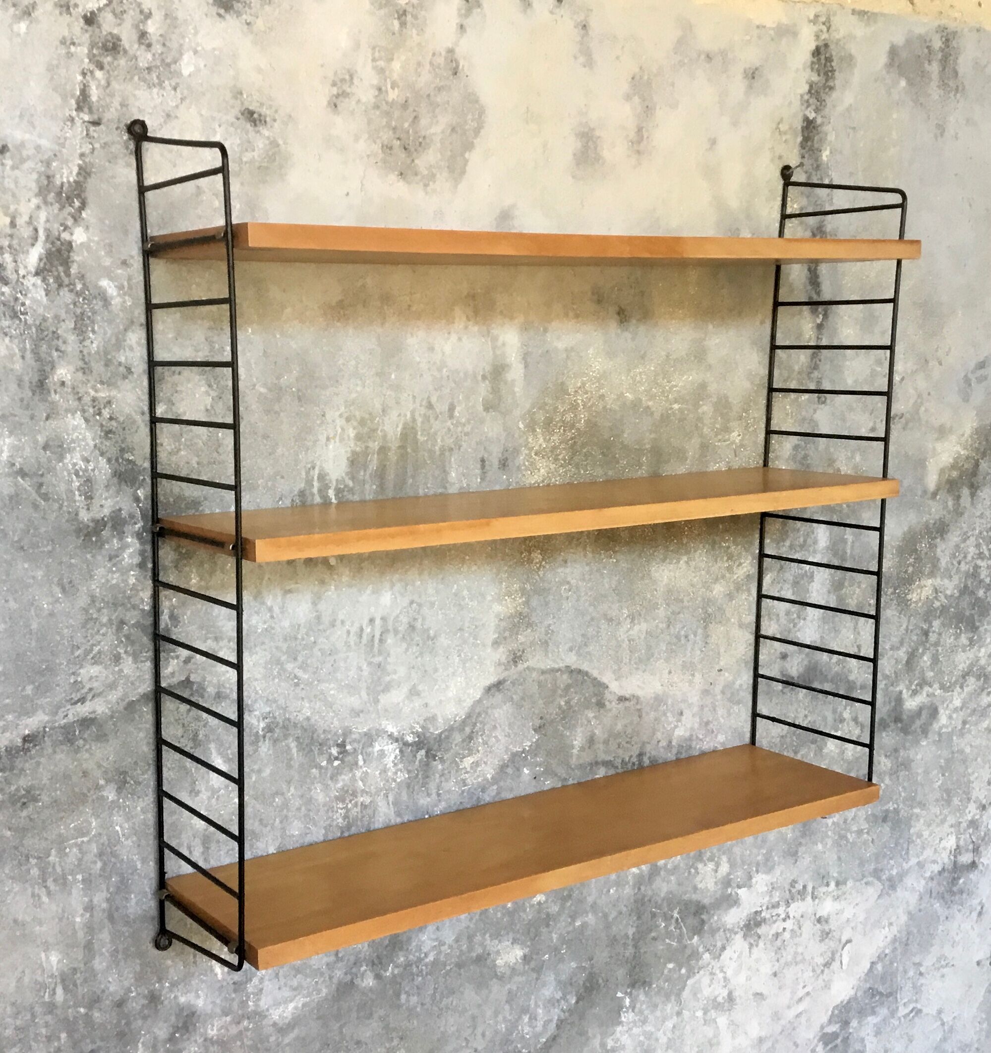 Modular wall shelf Nils Nisse Strinning wood and metal - 1960