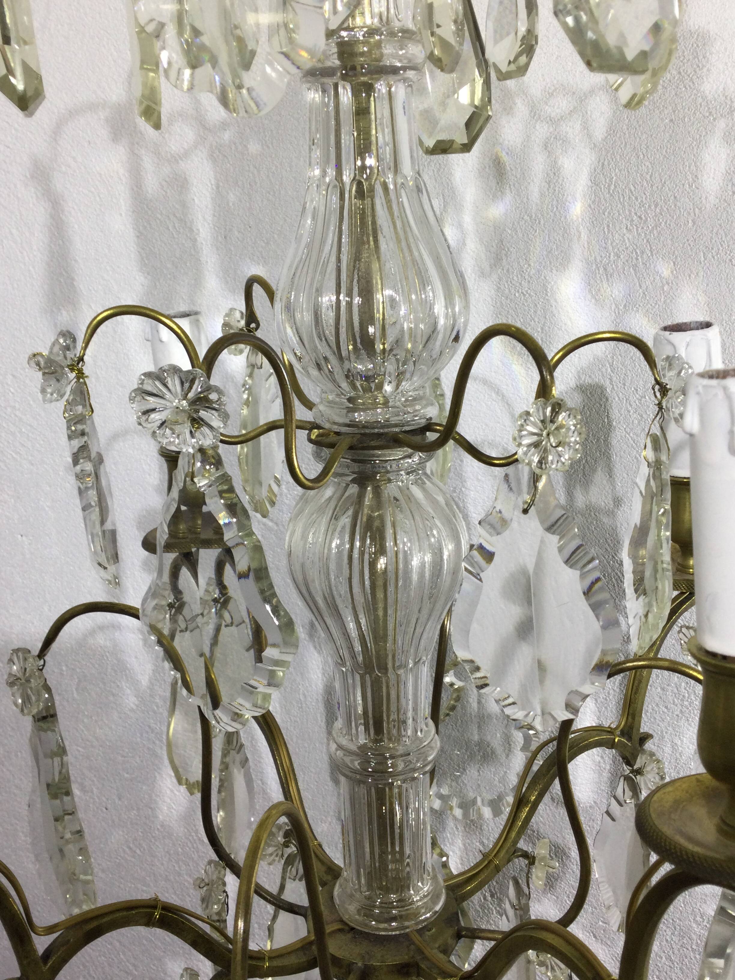 4 light bronze and crystal chandelier