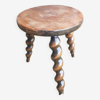 Charles dudouyt style tripod milking stool vintage twisted wood