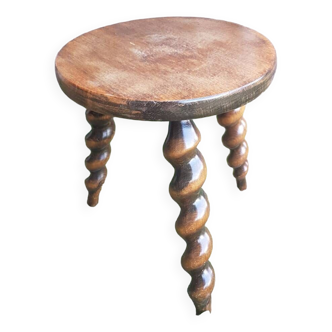 Charles dudouyt style tripod milking stool vintage twisted wood