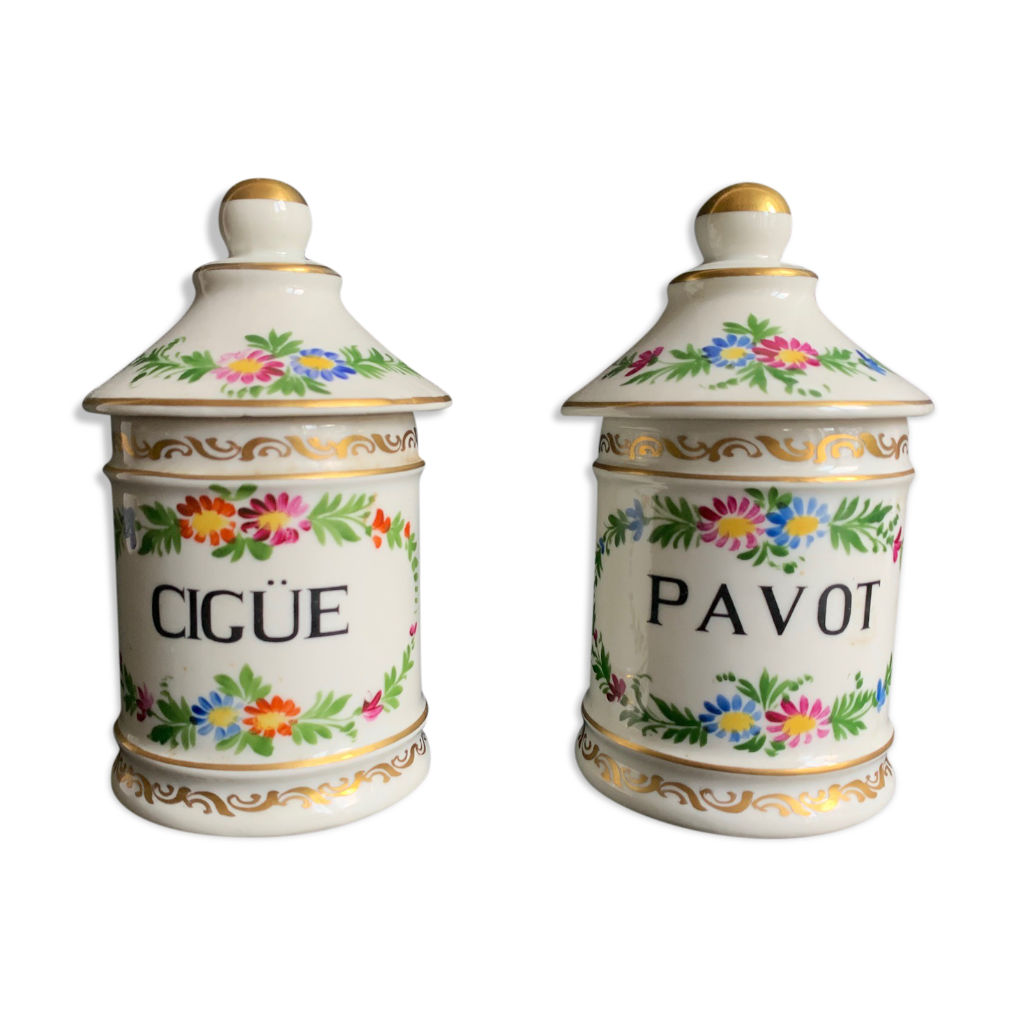 Pharmacy pots in hand-painted porcelain 1900