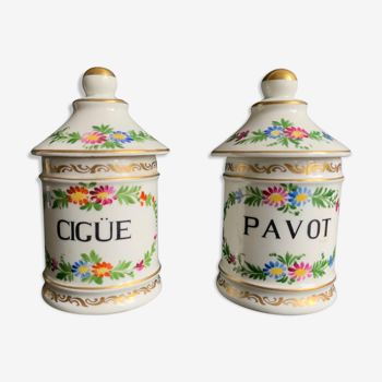 Pots à pharmacie en porcelaine peinte à la main 1900