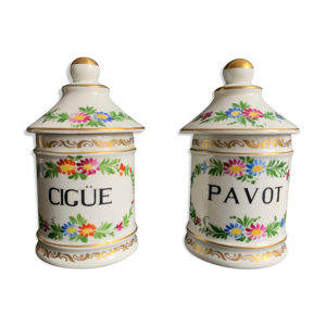 Pots à pharmacie en porcelaine peinte à la main 1900