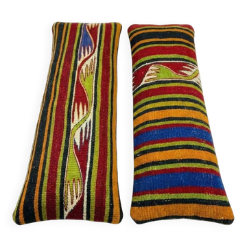 Lot de 2 housses de coussin kilim vintage 20x51 cm