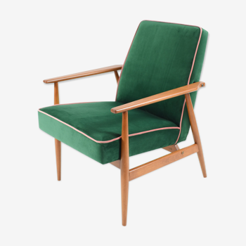 Fauteuil vintage années 1970 velours bouteille verte