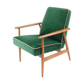 Fauteuil vintage années 1970 velours bouteille verte