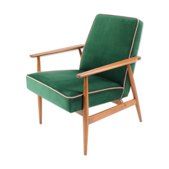 Fauteuil vintage années 1970 velours bouteille verte