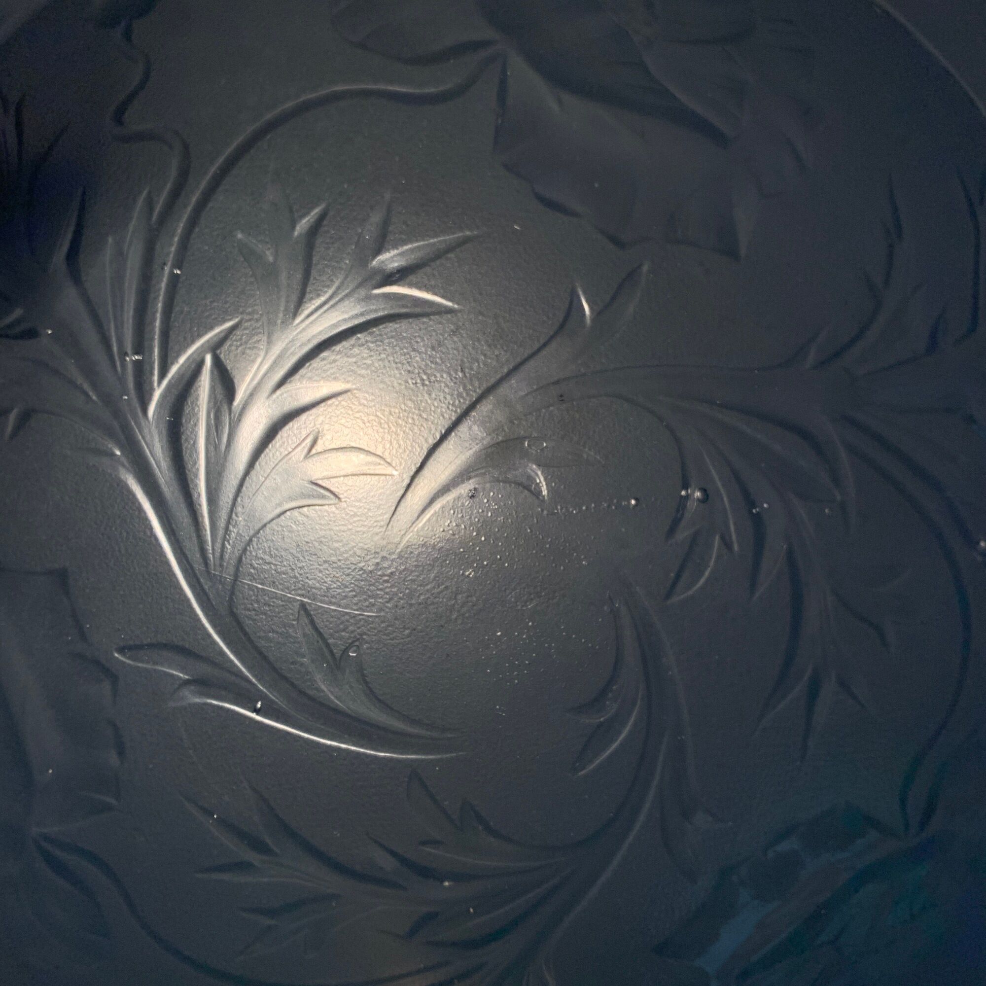 Art Deco vasque in glass pressed blue floral decoration France 1930