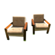 Pair of vintage beige velvet armchairs 60s