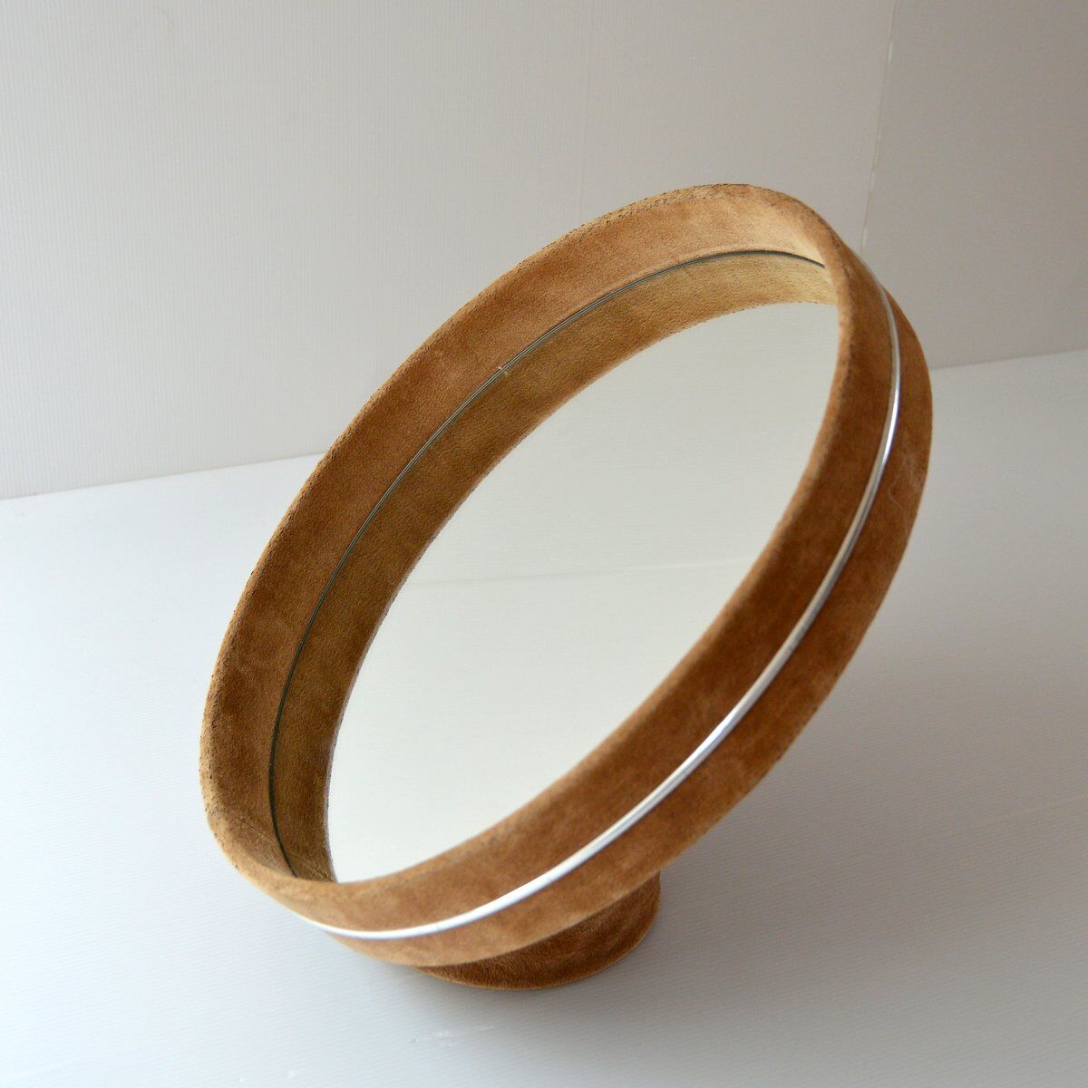 Mirror round support 1970 vintage Velvet 42cm